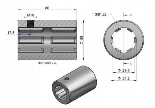 Wysokiej jakości Tuleja WOM łącząca frezowana 80mm Z6-.png