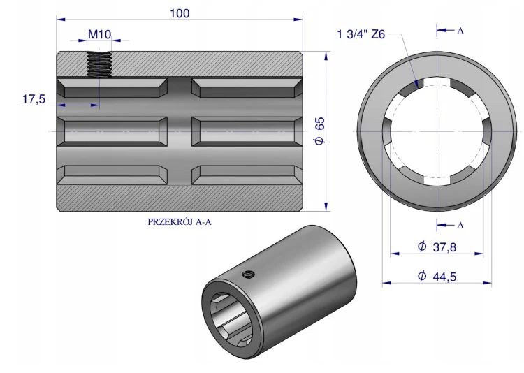 Tuleja WOM łącząca frezowana 100mm Z6 1.png