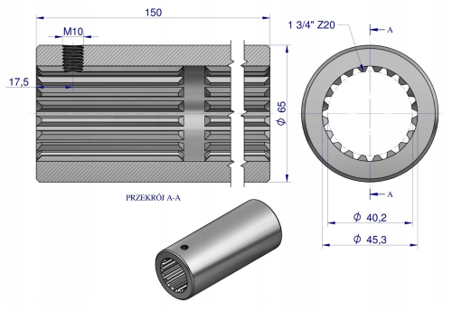 Tuleja WOM łącząca frezowana 150mm Z20...png