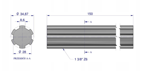 Wałek WOM frezowany całościowo 150mm Z6 2.png