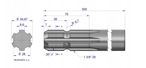 Wałek WOM frezowany jednostronnie 500mm.png