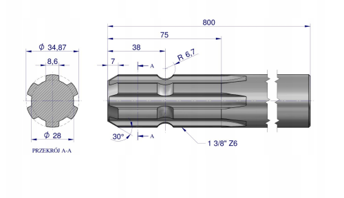Wałek WOM frezowany jednostronnie 800mm.png