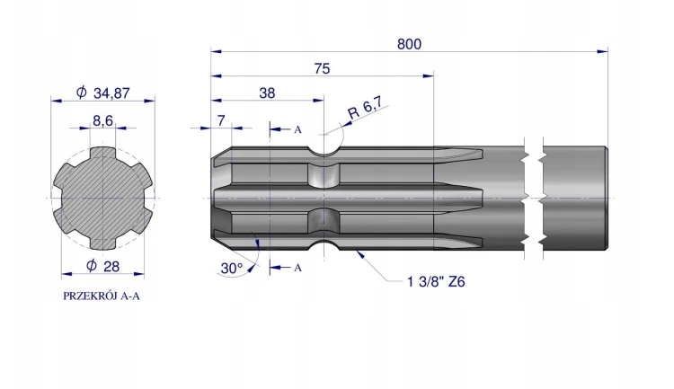 Wałek WOM frezowany jednostronnie 800mm.png