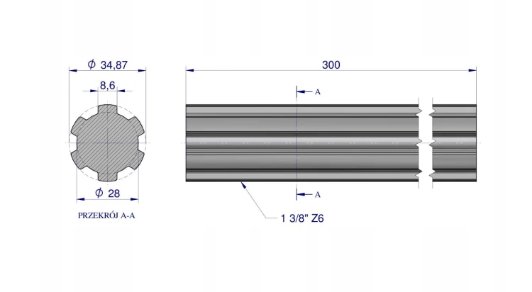 Wałek WOM frezowany całościowo 300mm.png