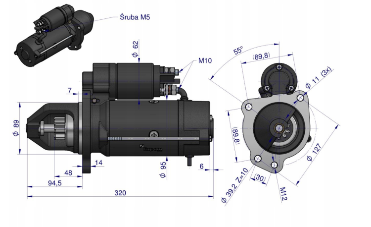 Rozrusznik 12V 4.2kW 10Z RENAULT ARES Typ Iskra EXPOM 7700067836 3.png