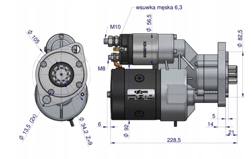 Rozrusznik z reduktorem typu Magneton 12V 2.7kW 9Z 9142781 Ursus C-328 Claas Deutz EXPOM 9142781 3.png