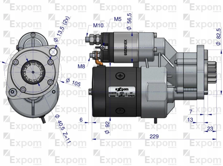 Rozrusznik 12V 2.7kW 11Z DEUTZ SAME LAMBORGHINI typu Magneton 9144821 EXPOM 296191800  23.png