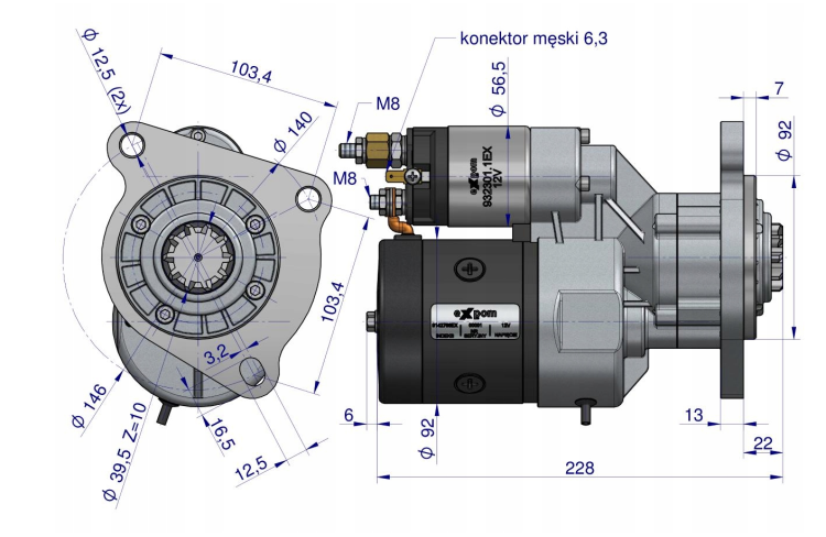 Rozrusznik z reduktorem typu Magneton Case Ford New Holland 9142766 Blue Line EXPOM KWIDZYN 9142766 do ciągników rolniczych 4.png
