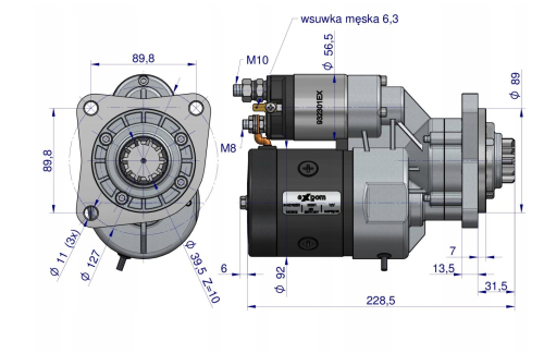 Rozrusznik 12V 2.7kW 10Z typu Magneton 9142702 Perkins EXPOM 446115144702 4.png