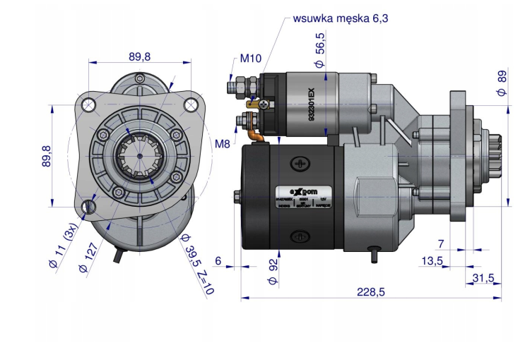 Rozrusznik 12V 2.7kW 10Z typu Magneton 9142702 Perkins EXPOM 446115144702 4.png