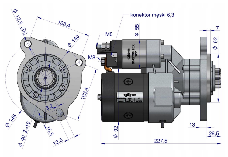 Rozrusznik 12V 2.7kW 10Z typu Magneton MF3 9142764 EXPOM 1894395M91  4.png