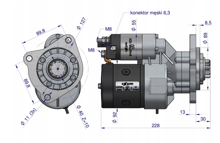 Rozrusznik z reduktorem typu Magneton R11G MF4 Ursus 4512 9142743 Blue Line EXPOM 70179544M1 3.png