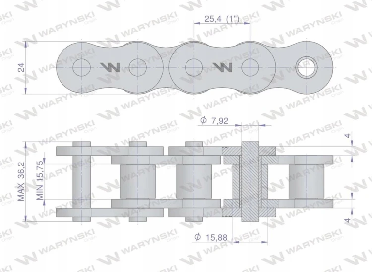 Łańcuch rolkowy wzmocniony przemysłowy 16AH-1 ANSI A 80H R1 1 2.5m Waryński 2.png