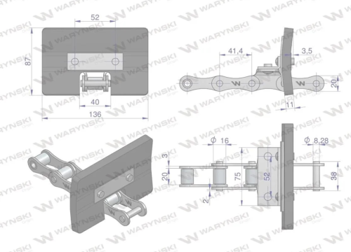 Łańcuch podajnika ziarnowego kpl. 38 łopatek 86 x 136 mm 5058200335 do Bizon Rekord Waryński 2.png