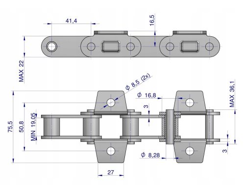 Łańcuch podajnika CA550VD łapka K1 co 2 ogniwa 5m.png