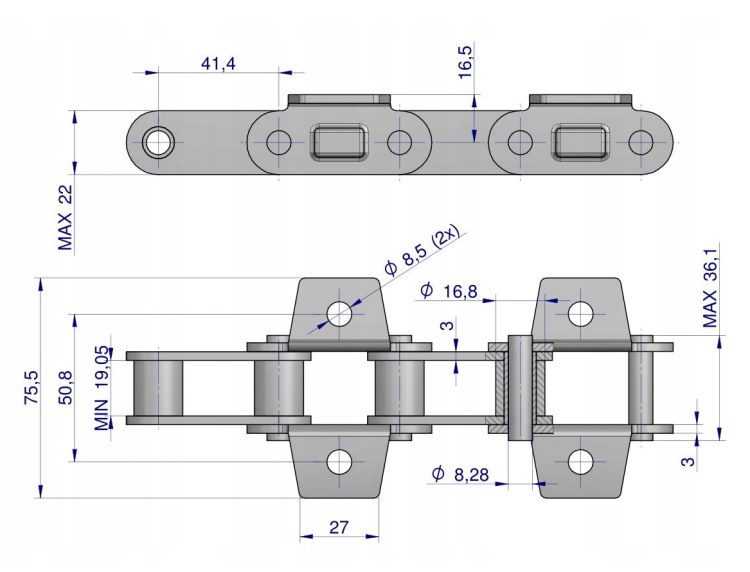 Łańcuch podajnika CA550VD łapka K1 co 2 ogniwa 5m.png