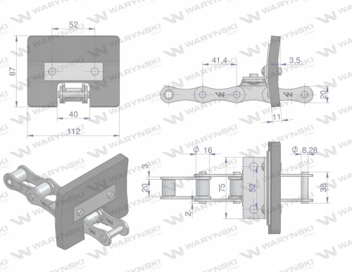 Łańcuch podajnika ziarnowego kpl. 38 łopatek 86 x 110 mm do Bizon Rekord 5058200195 Waryński 1.png