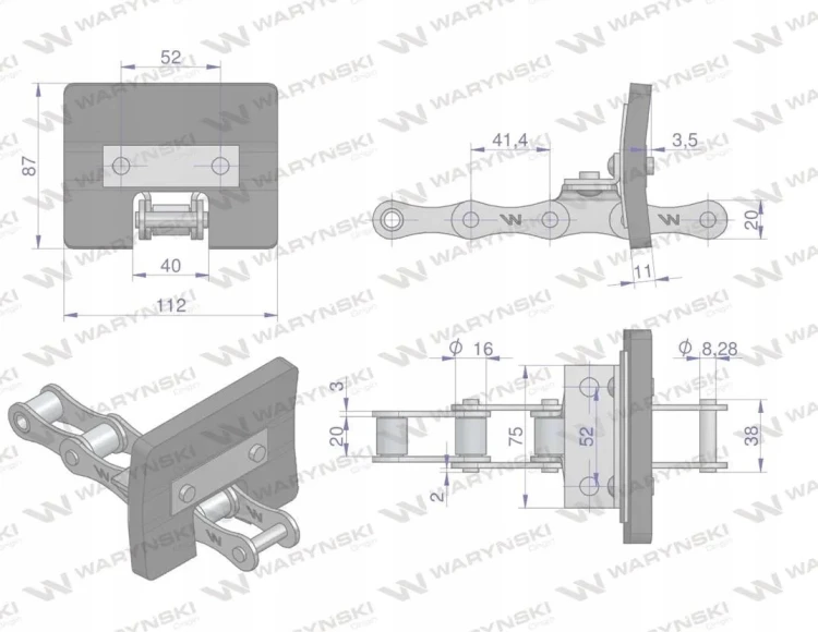Łańcuch podajnika ziarnowego kpl. 38 łopatek 86 x 110 mm do Bizon Rekord 5058200195 Waryński 1.png