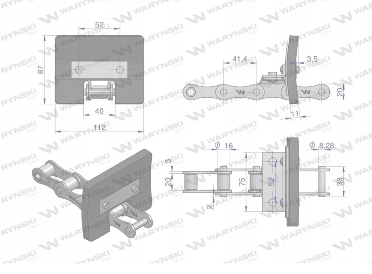 Łańcuch podajnika ziarnowego kpl. Bizon 36 łopatek 86x110 mm 504020023 Waryński.png