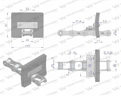 Łańcuch podajnika kłosowego BIZON kpl. 31 łopatek 86 x 110 mm 504017026 Waryński.png