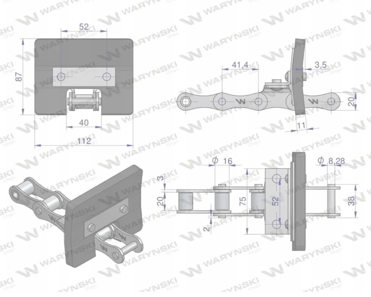 Łańcuch podajnika kłosowego BIZON kpl. 31 łopatek 86 x 110 mm 504017026 Waryński.png