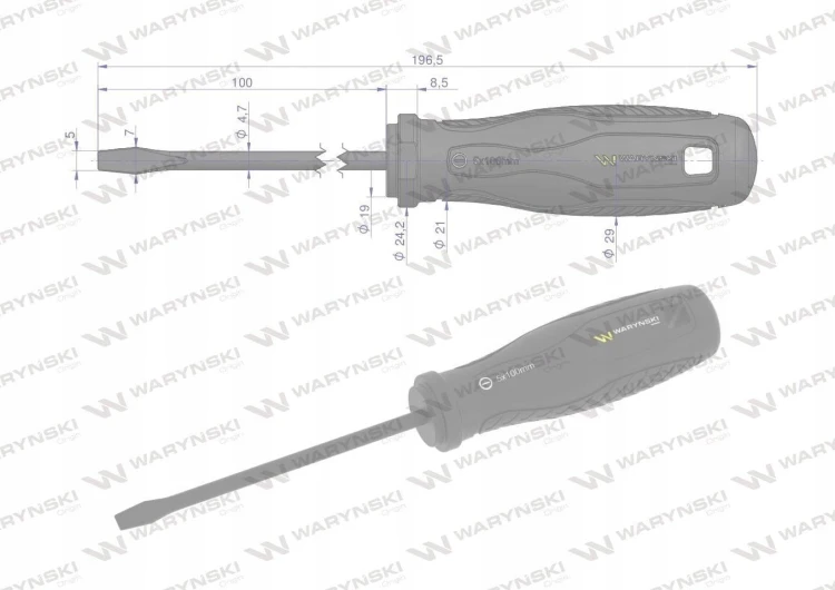 Wkrętak płaski 5 x 100 mm. stal SVCM. Waryński WMW005