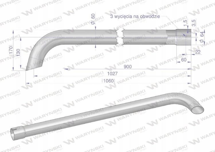 Rura wylotowa do tłumika 3383013M1 3388432M2W inox WARYŃSKI 3383014M7IW