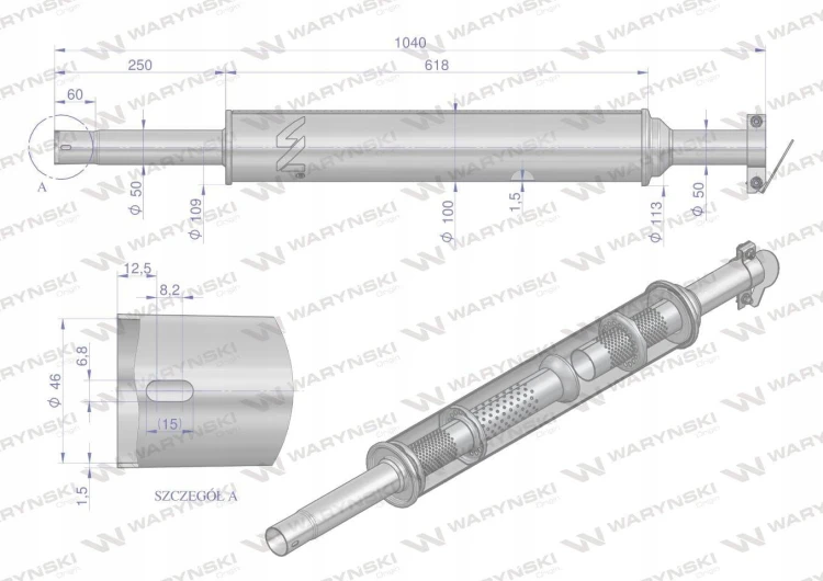 Tłumik okrągły 1040 mm 5kg do URSUS doC-4011 C-355 C-360 C360 (prosty) INOX WARYŃSKI