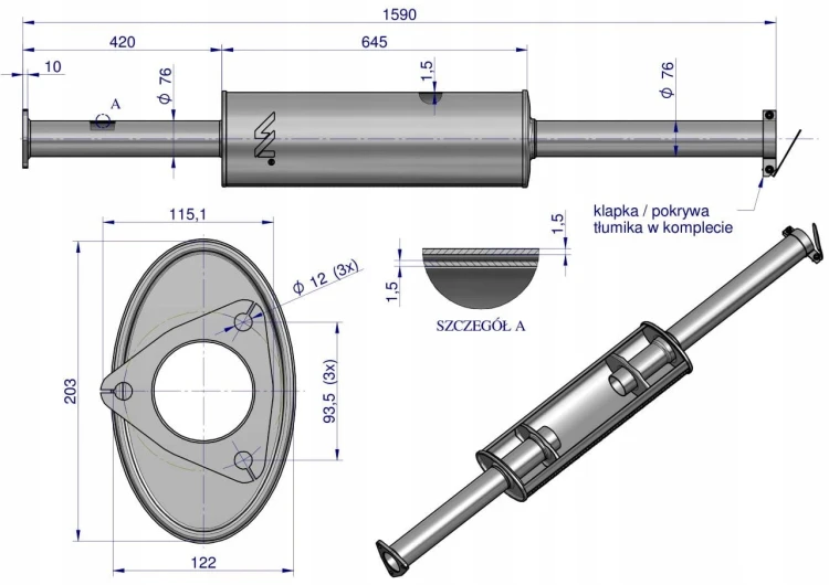 Tłumik TURBO 1676mm 9.8kg URSUS C-385 ( prosty) INOX WARYŃSKI 89014040