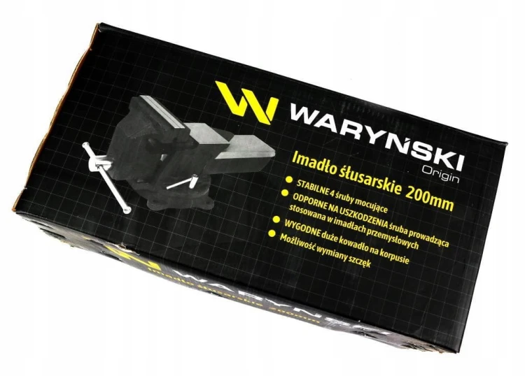 Imadło ślusarskie 200mm ciężkie obrotowe dla przemysłu z żeliwa sferoidalnego z przemysłową śrubą prowadzącą, mocowane 4 śrubami Waryński