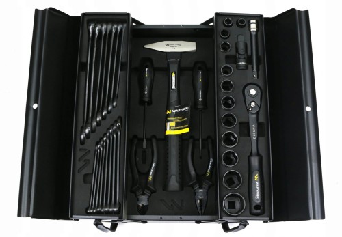 Zestaw narzędzi nasadek i kluczy w metalowej skrzynce Waryński WMC035