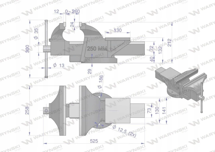 Imadło ślusarskie ciężkie z żeliwa sferoidalnego stałe 250 mm Waryński
