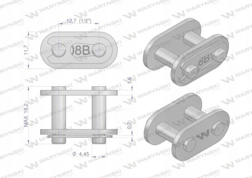 Zamek spinka łańcucha prosta płytka Z08B-1 (R1 1/2) Waryński ( sprzedawane po 10 ) W-Z08B1-P
