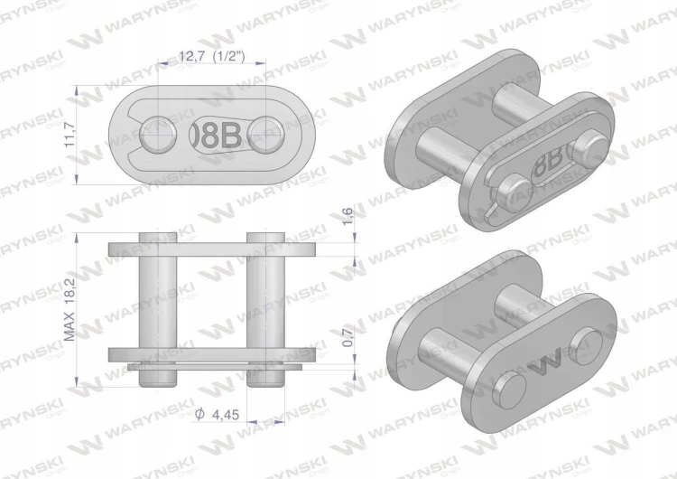 Zamek spinka łańcucha prosta płytka Z08B-1 (R1 1/2) Waryński ( sprzedawane po 10 ) W-Z08B1-P