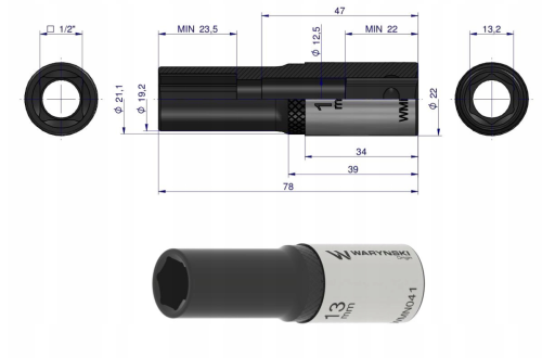 Nasadka sześciokątna 1 2 13 mm długa CrV50BV30 DIN 3124 Waryński WMN041 333.png