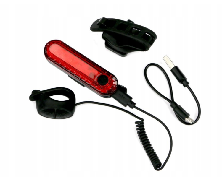 Zestaw lamp rowerowych latarka LED przednia 2000 mAh LED tylna 150mAh z klaksonem Teger 333.png
