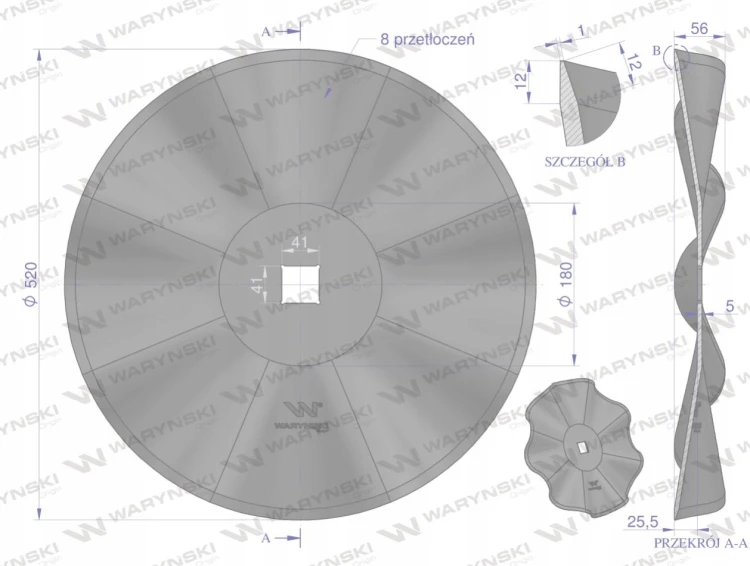 Talerz, prosty falowany gruba fala 510 otwór 40x40 grubość 5 mm stal borowa.png