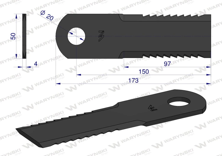 Nóż, obrotowy rozdrabniacz słomy sieczkarnia uzębiony 173x50x4mm otwór 20 do 755784.0 Claas Lexion WARYŃSKI, Waryński.jpeg