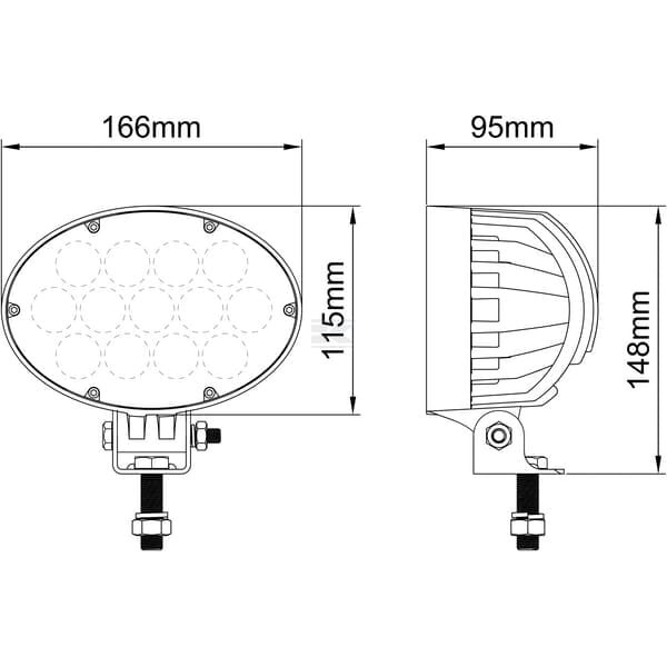 Lampa robocza LED owalna 65W 5200lm 10/30V z wtyczką Deutsch 2-pin światło rozproszone 13 LED