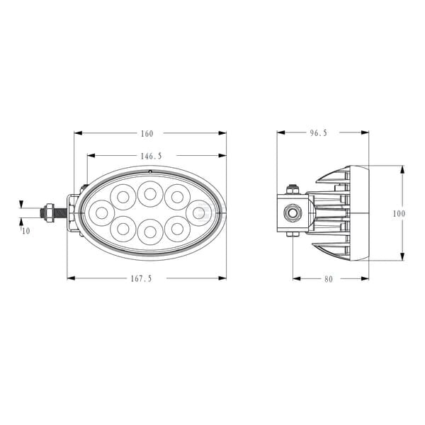 Lampa robocza LED do New Holland CASE John Deere Massey Ferguson Deutz owalna 56W 5320lm 10/30V z wtyczką Deutsch, światło rozproszone 8 LED Kramp LA10558