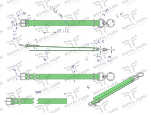 Obroża wąska 80 cm x 3 cm z okrętką Royal Farm 2.png