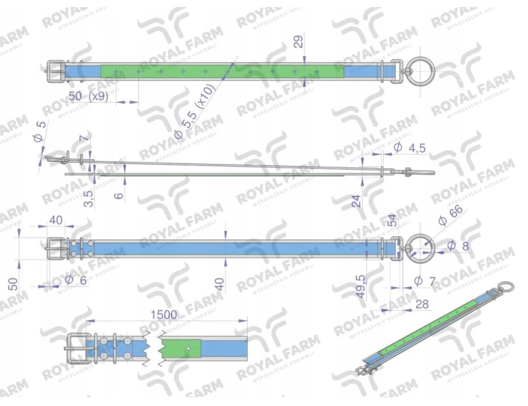 Obroża dla cieląt 150 cm x 4 cm z okrętką 8mm Royal.png