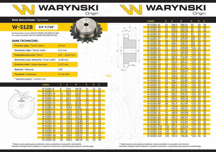 Koło zębate hartowane z kołnierzem 12B-1 (R1 3/4) Z-10 Waryński W-S12B1-10