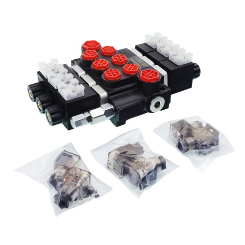 Rozdzielacz Hydrauliczny 3-sekcyjny Z50 40l/min Sterowany Elektrycznie 12V Wtyczki Elektryczne W Komplecie GMPZ503OT12VH