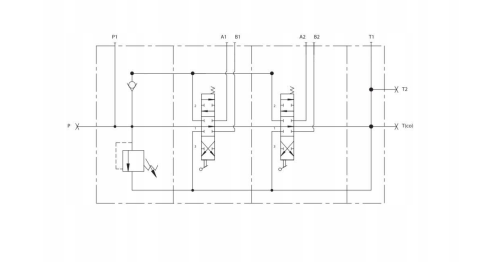 Rozdzielacz hydrauliczny  4 sekcje sterowane Ręczno elektryczne 24 DC ROZ50-4.png