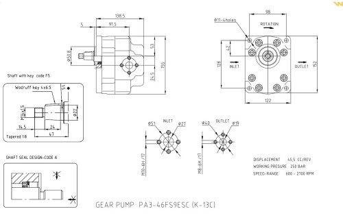 Pompa hydrauliczna zębata (do przyczepy leśnej) PA3-46FS9ESC 45.5cm3/obr Waryński K-013C
