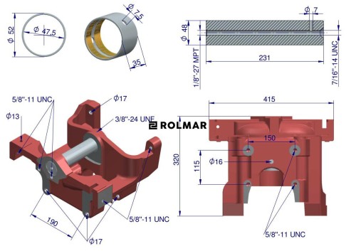 Wspornik osi przedniej bez tulejek 3128585M91 1670974M Massey Ferguson MF3