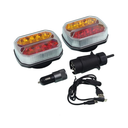 Zestaw świateł przyczepy bezprzewodowy 42 led 12/24V mocowanie na magnez w walizce dynamiczny kierunkowskaz ZSPB42LDK