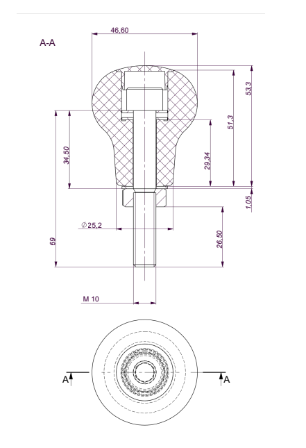 Gałka na kierownicę 47x81 max fi22mm 4 kolory GP104
