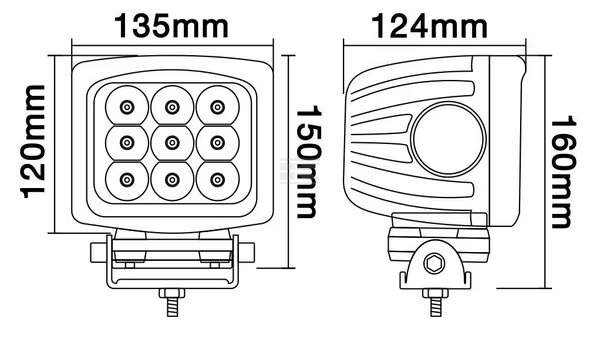 Lampa robocza LED 90W 8100 lm 10 30V 9 LED 124x135x150mm LA10083